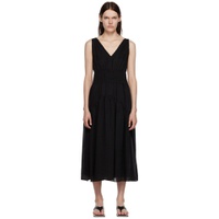 Black Smocked Midi Dress 222875F054002