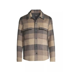 Splittable Plaid Wool-Blend Long-Sleeve Shirt
