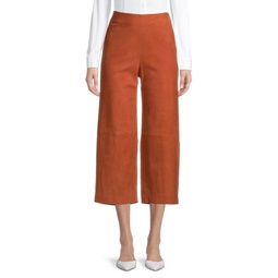 Wide Leg Cropped Suede Pants