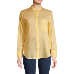 Pinstripe Silk Blend Button Down Shirt