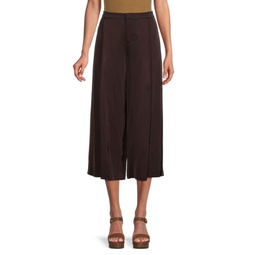 Satin Pleated Cropped Wide Pants