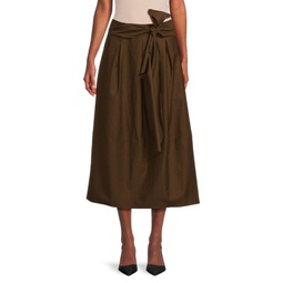 Solid Wool Blend Midi Skirt