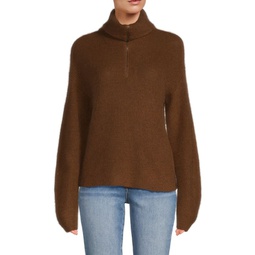 Cable Knit Wool Blend Partial Zip Sweater
