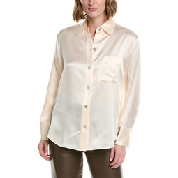 relaxed chest pocket silk blouse