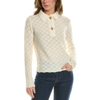 lace stitch polo wool & cashmere-blend sweater