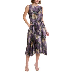 lilac pleated midi dress