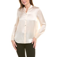 slim fitted band collar silk blouse