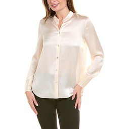 slim fitted band collar silk blouse