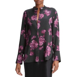 Begonia Floral Silk Banded Collar Shirt