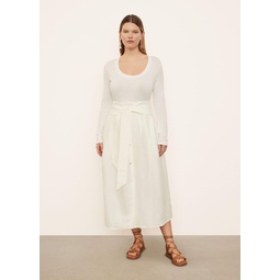 Belted Button-Front Skirt