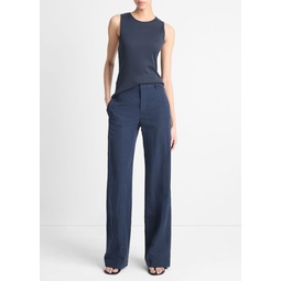 Mid-Rise Textured Wide-Leg Trouser