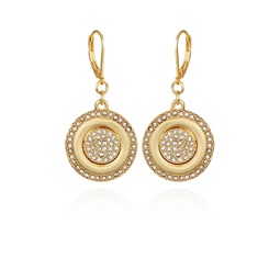 Gold-Tone Pave Stone Coin Drop Earrings