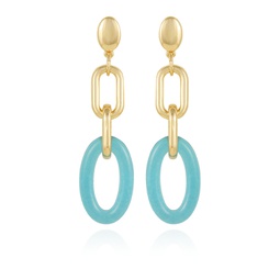 Gold-Tone and Blue Interlocking Link Drop Earrings