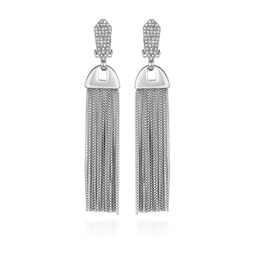 Silver-Tone Pave Tassel Clip Drop Earrings