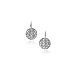Silver-Tone Glass Stone Coin Leverback Earrings
