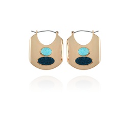 14K Gold-Plated and Blue Oval Hoop Earring