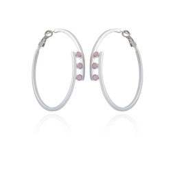Silver-Tone and Crystal 3 Stone Hoop Earring