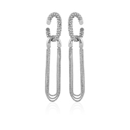 Silver-Tone Tassel Chain Huggie Hoop Drop Earrings