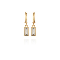 Gold-Tone Rectangular Glass Stone Dangle Huggie Hoop Earrings