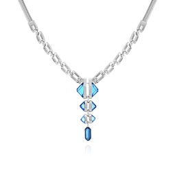 Imitation Light Sapphire Epoxy Pendant Silver-Tone Thick Snake Chain Necklace
