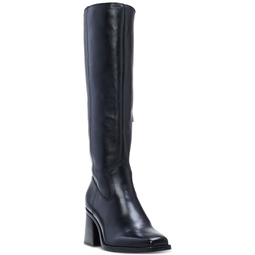 Sangeti Snip-Toe Block-Heel Wide-Calf Tall Boots