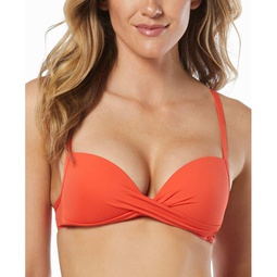 Womens Draped Adjustable-Strap Bikini Top