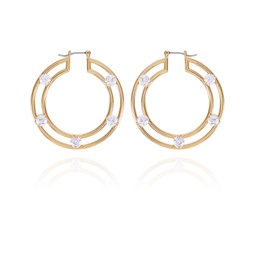 Gold-Tone Clear Glass Stone Chunky Hoop Earrings