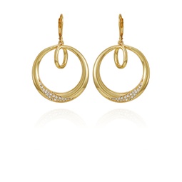 Gold-Tone Glass Stone Bold Hoop Drop Earrings