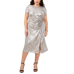 Plus Size Metallic Ruched Midi Dress
