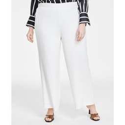 Plus Size Flat Front Elastic Waist Wide-Leg Pants