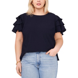 Plus Size Crewneck Tiered Ruffle Sleeve Top