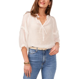 Womens Ruffled-Sleeve Tie-Neck Top