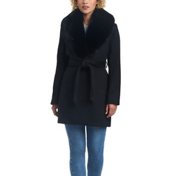 Womens Double Breasted Drap Wool Blend Fitted Wrap Coat