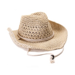 Crochet Straw Cowboy Hat with Chin Strap