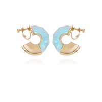 Gold-Tone And Aqua Huggie Hoop Clip-On Earrings