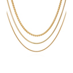 Gold-Tone Mixed Chain Trio Layering Necklace Set 3 piece
