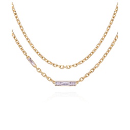Gold-Tone Glass Stone Pendant Layered Necklace