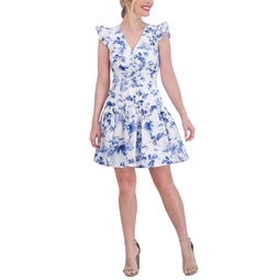Womens Printed Tiered Fit & Flare Dress