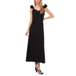 Womens Rouched-Sleeve Maxi Dress