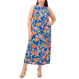 Plus Size Floral Back Keyhole Sleeveless Dress