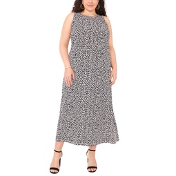 Plus Size Crewneck Printed Sleeveless Maxi Dress