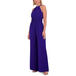 Womens Chiffon Halter-Neck Wide-Leg Jumpsuit