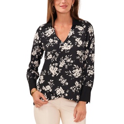 Womens Floral-Print Collared Top