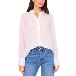 Womens Embellished-Collar Button-Front Top