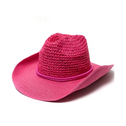 Beaded Trim Straw Cowboy Hat