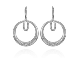 Silver-Tone Glass Stone Bold Hoop Drop Earrings