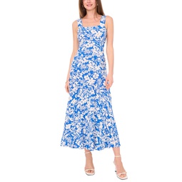 Womens Floral Square-Neck Smocked-Back Maxi Dress