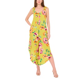 Womens Floral-Print Tie-Shoulder Asymmetrical-Hem Jumpsuit