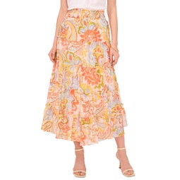 Womens Printed Tiered Pull-On Maxi Skirt