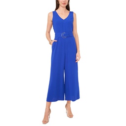 Womens V-Neck Cropped Wide-Leg Jumpsuit